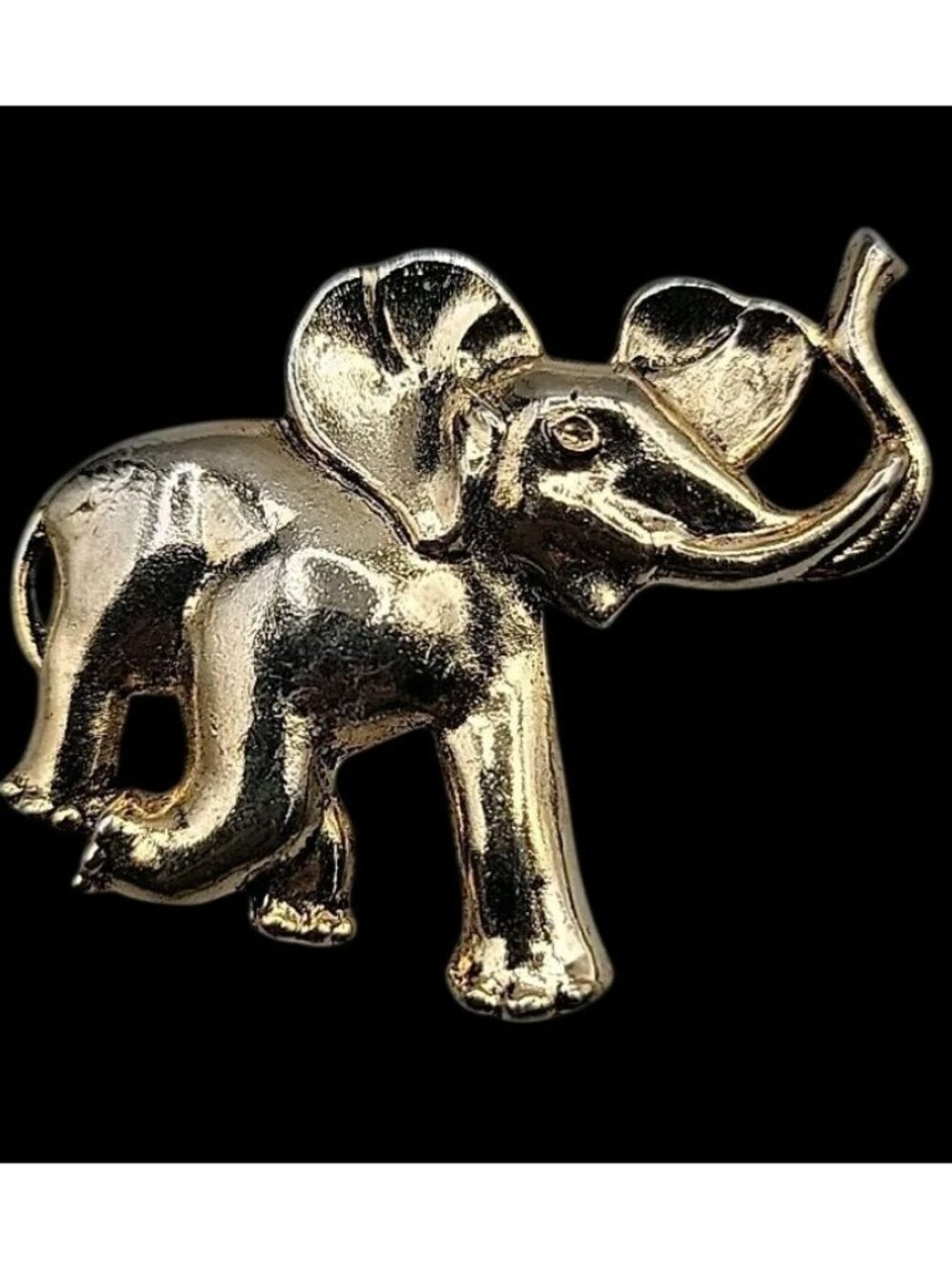 Gold-Tone Elephant Brooch Pin With Textured Finish Trunk Up for Good Luck
